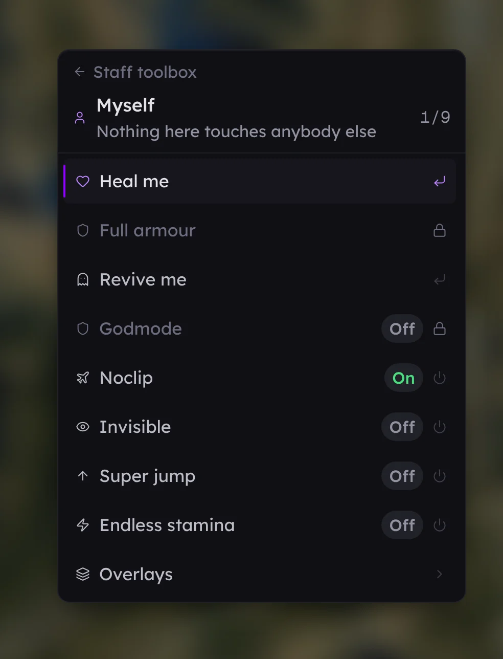The Myself screen