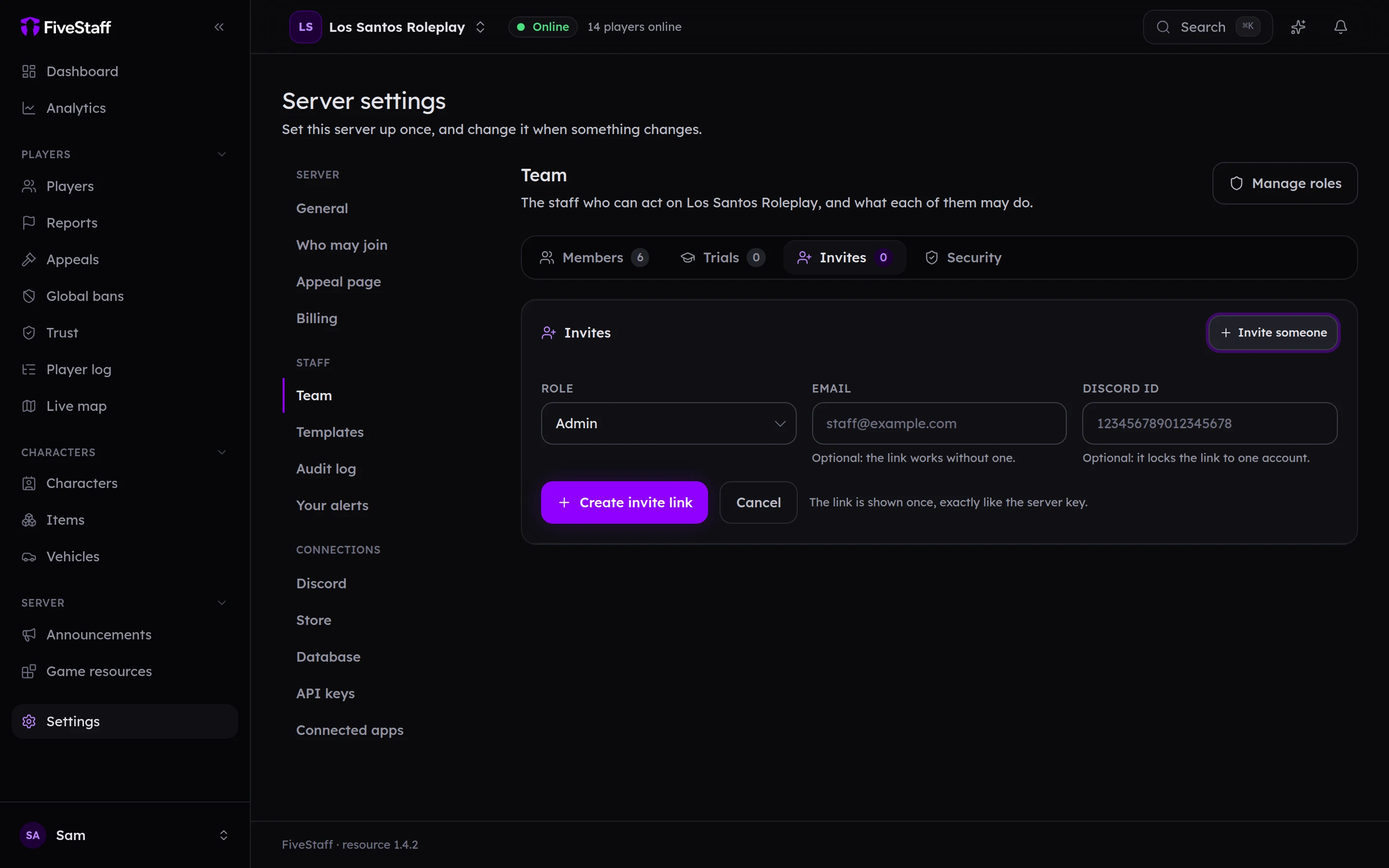 The Invites tab with the invite form open